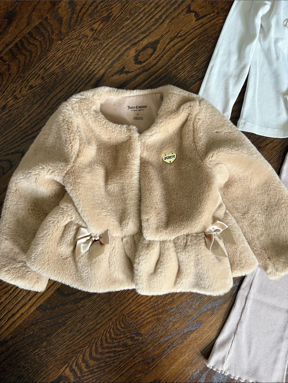 Juicy Couture 3T Matching Sets & Jacket- Tan, faux fur white, and animal print